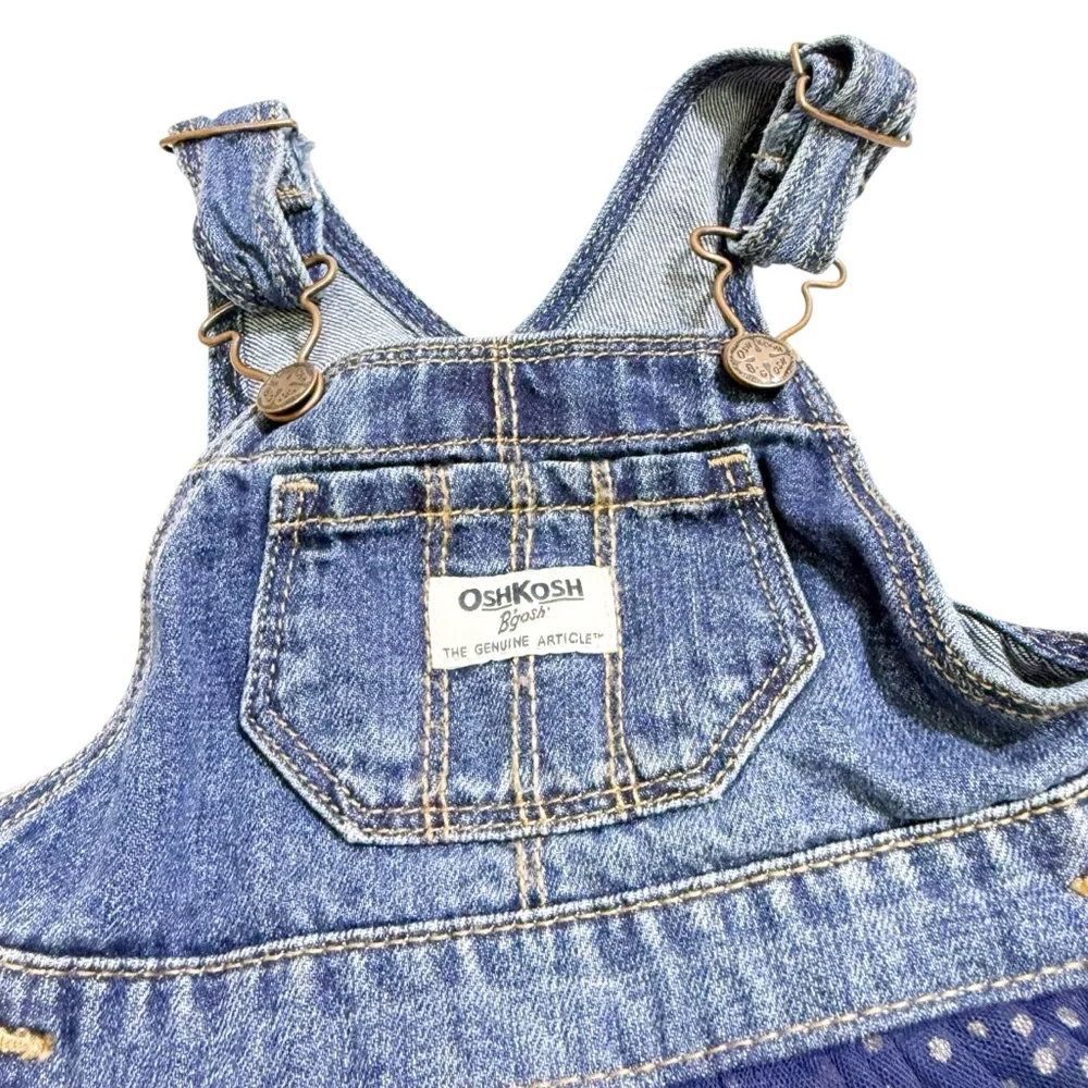OshKosh B’gosh Denim Overall Dress‎ with Navy Tulle Skirt Toddler Size 18M